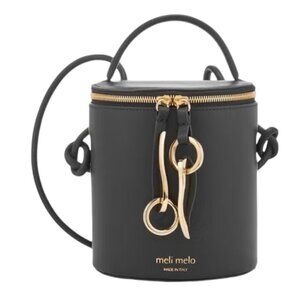 Meli Melo Olivia Palermo Severine Black Italian Leather Bucket Bag Crossbody